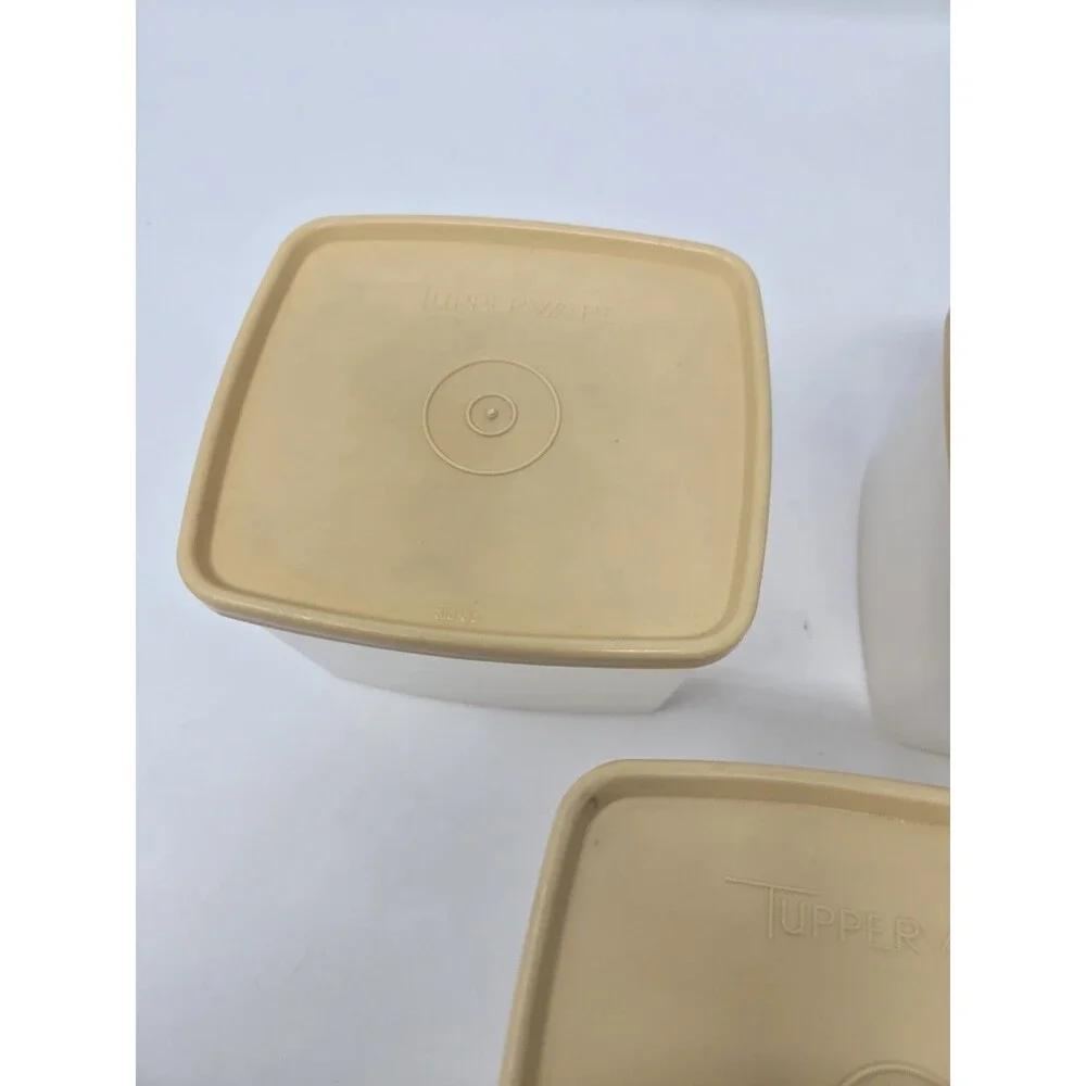 VINTAGE TUPPERWARE LOT OF 12 FOOD STORAGE CONTAINERS KHAKI SAND LIDS STACKABLE
